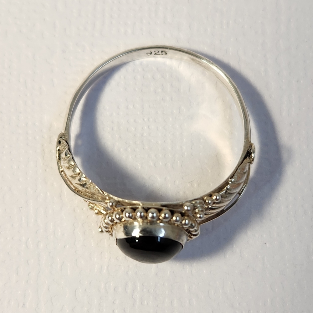 Semi VTG Natural Black Star Diopside 925 Scroll Filigree Ring Sz 6 - Picture 9 of 11